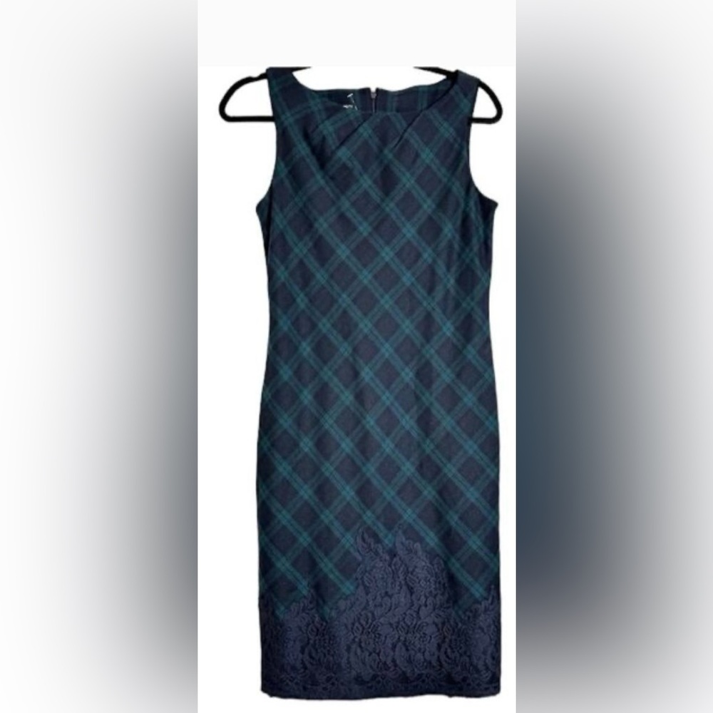 Talbots Green and Black Holiday Plaid Midi Dress